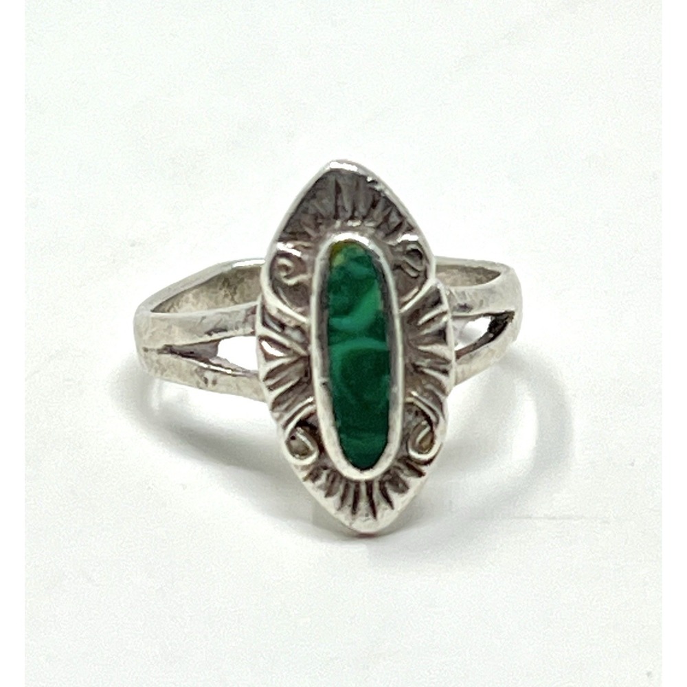 Vintage Sterling Silver Green Malachite Ring Size 4 SMALL